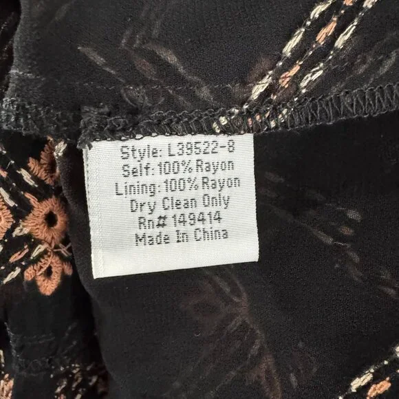 Johnny Was Jackie Mini Dress Large Black Sheer Embroidered Boho Rayon DR-1817 - Picture 9 of 9